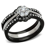 TK1345 - Two-Tone IP Black Stainless Steel Ring with AAA Grade CZ in Clear - Alamode - Flyclothing LLC