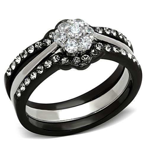 TK1345 - Two-Tone IP Black Stainless Steel Ring with AAA Grade CZ in Clear - Alamode - Flyclothing LLC