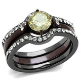 TK1346DC - IP Light Black (IP Gun) & IP Dark Brown (IP coffee) Stainless Steel Ring with AAA Grade CZ in Citrine Yellow - Alamode - Flyclothing LLC