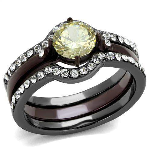 TK1346DC - IP Light Black (IP Gun) & IP Dark Brown (IP coffee) Stainless Steel Ring with AAA Grade CZ in Citrine Yellow - Alamode - Flyclothing LLC