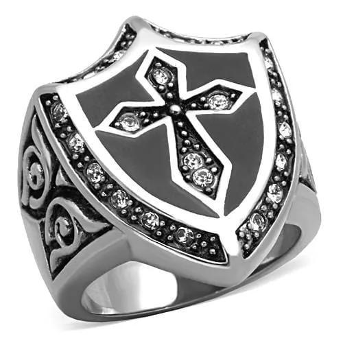 TK1349 - High polished (no plating) Stainless Steel Ring with Top Grade Crystal  in Clear - Alamode