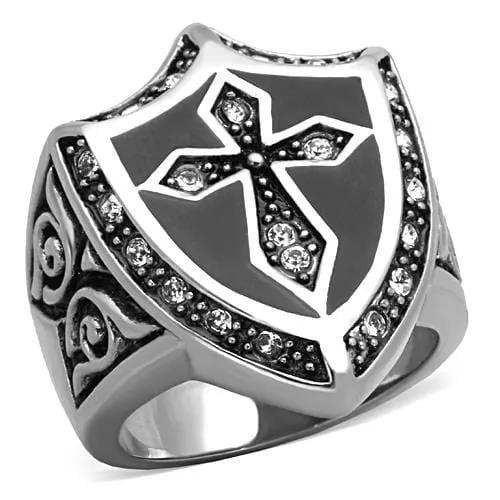 TK1349 - High polished (no plating) Stainless Steel Ring with Top Grade Crystal in Clear - Alamode - Flyclothing LLC