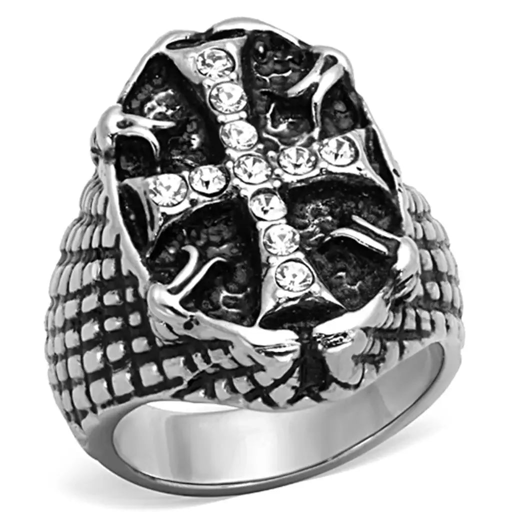 TK1351 - High polished (no plating) Stainless Steel Ring with Top Grade Crystal in Clear - Alamode - Flyclothing LLC