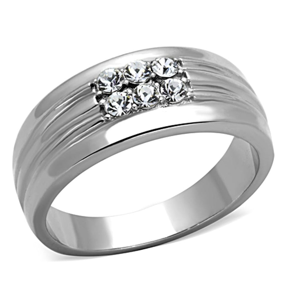 TK1357 - High polished (no plating) Stainless Steel Ring with Top Grade Crystal  in Clear - Alamode