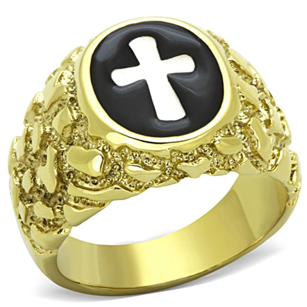 TK1358 - Two-Tone IP Gold (Ion Plating) Stainless Steel Ring with No Stone - Alamode