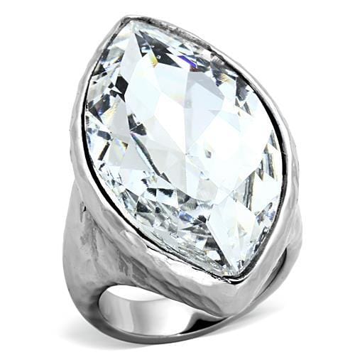 TK1368 - IP rhodium (PVD) Stainless Steel Ring with Top Grade Crystal  in Clear - Alamode