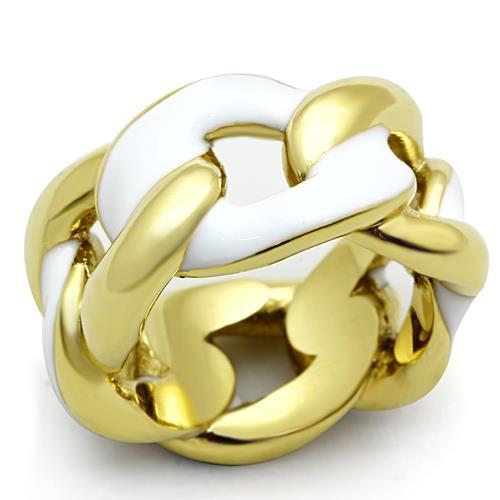 TK1369 - IP Gold(Ion Plating) Stainless Steel Ring with Epoxy  in White - Alamode