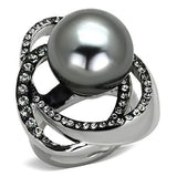 TK1371 - High polished (no plating) Stainless Steel Ring with Synthetic Pearl in Gray - Alamode