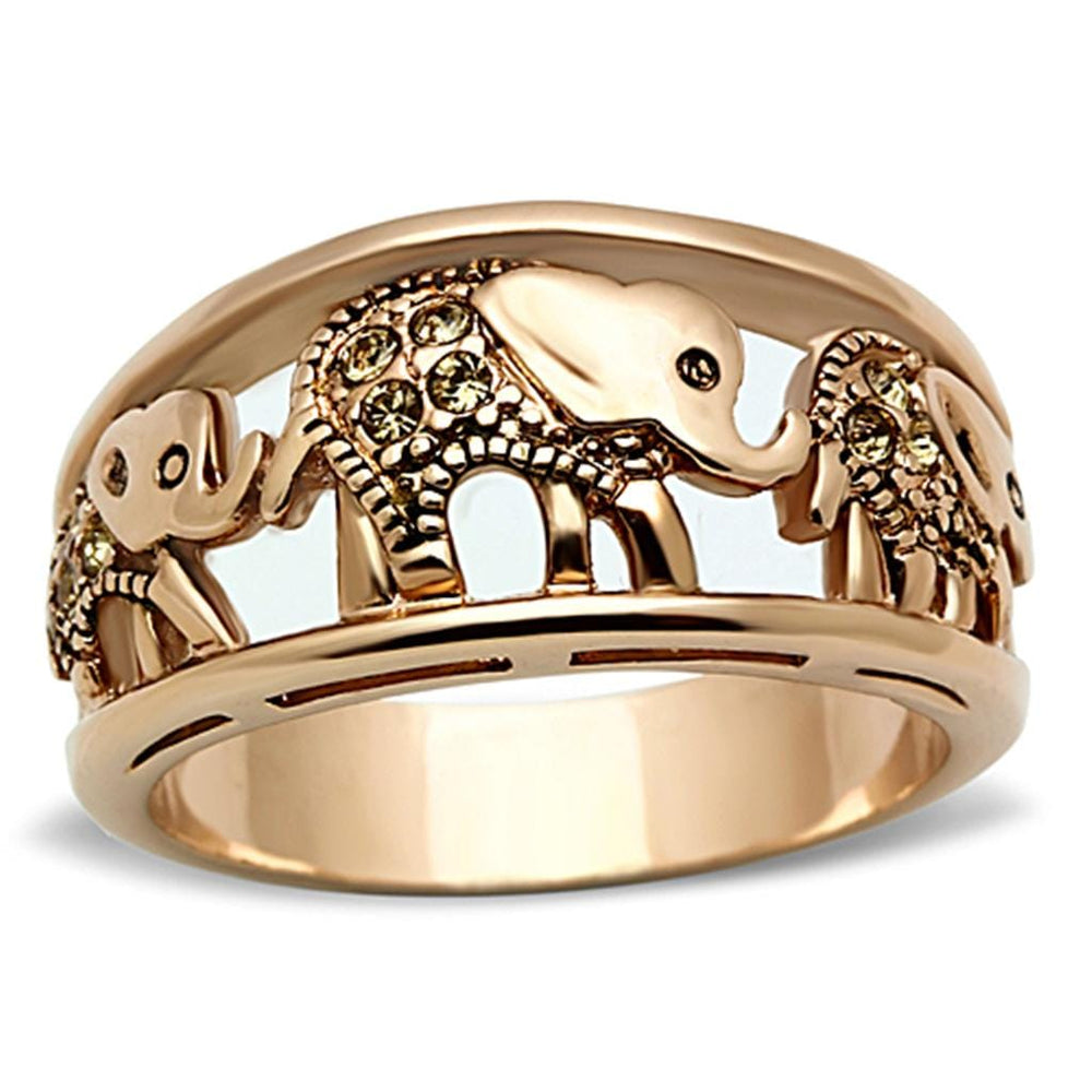 TK1380 - IP Rose Gold(Ion Plating) Stainless Steel Ring with Top Grade Crystal  in Citrine Yellow - Alamode