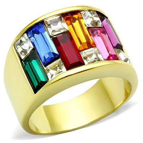 TK1397 - IP Gold(Ion Plating) Stainless Steel Ring with Top Grade Crystal in Multi Color - Alamode - Flyclothing LLC