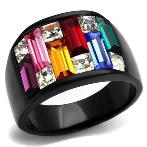 TK1397J - IP Black(Ion Plating) Stainless Steel Ring with Top Grade Crystal  in Multi Color - Alamode
