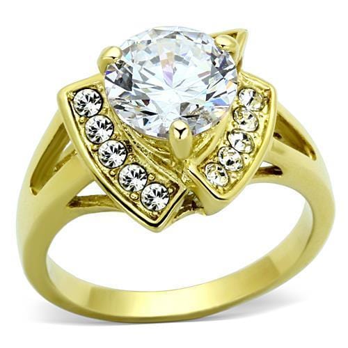 TK1412 - IP Gold(Ion Plating) Stainless Steel Ring with AAA Grade CZ  in Clear - Alamode