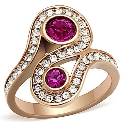 TK1413 - IP Rose Gold(Ion Plating) Stainless Steel Ring with Top Grade Crystal  in Fuchsia - Alamode