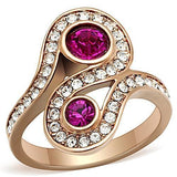 TK1413 - IP Rose Gold(Ion Plating) Stainless Steel Ring with Top Grade Crystal  in Fuchsia - Alamode