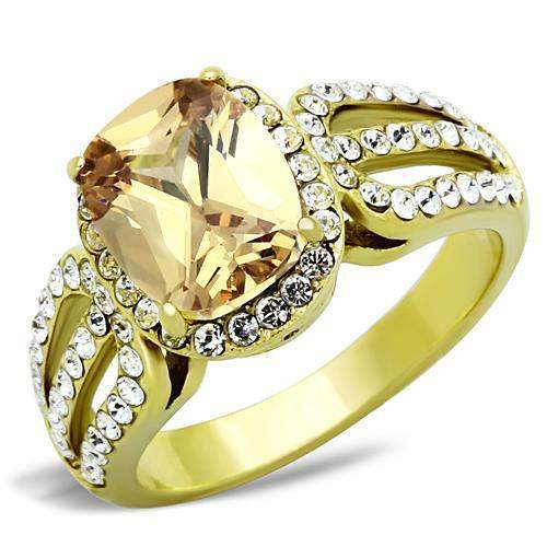 TK1418 - IP Gold(Ion Plating) Stainless Steel Ring with AAA Grade CZ in Champagne - Alamode - Flyclothing LLC
