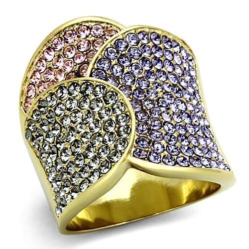 TK1420 - IP Gold(Ion Plating) Stainless Steel Ring with Top Grade Crystal  in Multi Color - Alamode