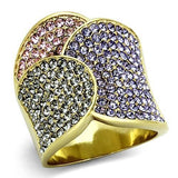 TK1420 - IP Gold(Ion Plating) Stainless Steel Ring with Top Grade Crystal  in Multi Color - Alamode