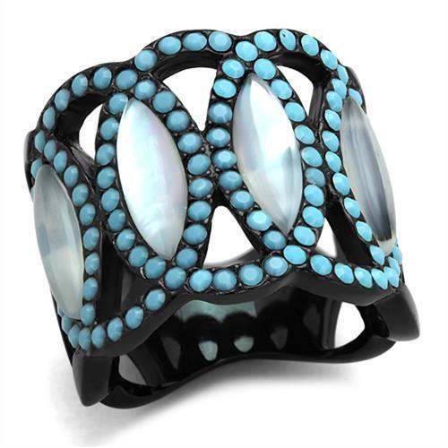 TK1421 - IP Black(Ion Plating) Stainless Steel Ring with Precious Stone Conch in White - Alamode - Flyclothing LLC