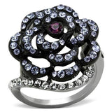 TK1422 - Two-Tone IP Black Stainless Steel Ring with Top Grade Crystal  in Amethyst - Alamode