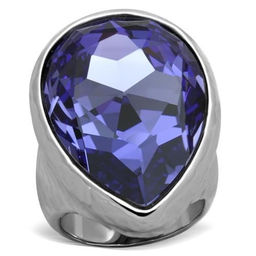 TK1426 - High polished (no plating) Stainless Steel Ring with Top Grade Crystal  in Tanzanite - Alamode