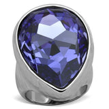 TK1426 - High polished (no plating) Stainless Steel Ring with Top Grade Crystal  in Tanzanite - Alamode