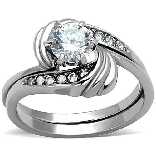 TK1429 - High polished (no plating) Stainless Steel Ring with AAA Grade CZ in Clear - Alamode - Flyclothing LLC