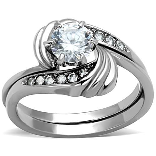 TK1429 - High polished (no plating) Stainless Steel Ring with AAA Grade CZ  in Clear - Alamode
