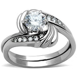 TK1429 - High polished (no plating) Stainless Steel Ring with AAA Grade CZ  in Clear - Alamode