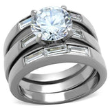 TK1436 - High polished (no plating) Stainless Steel Ring with AAA Grade CZ  in Clear - Alamode