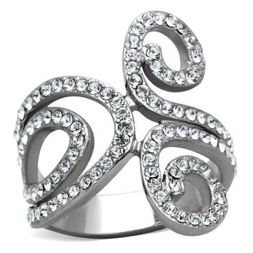 TK1437 - High polished (no plating) Stainless Steel Ring with Top Grade Crystal in Clear - Alamode - Flyclothing LLC