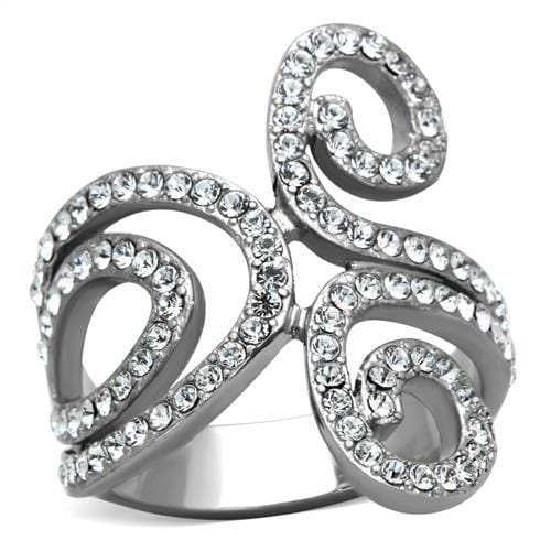 TK1437 - High polished (no plating) Stainless Steel Ring with Top Grade Crystal in Clear - Alamode - Flyclothing LLC