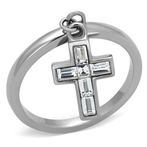 TK1438 - High polished (no plating) Stainless Steel Ring with AAA Grade CZ in Clear - Alamode - Flyclothing LLC