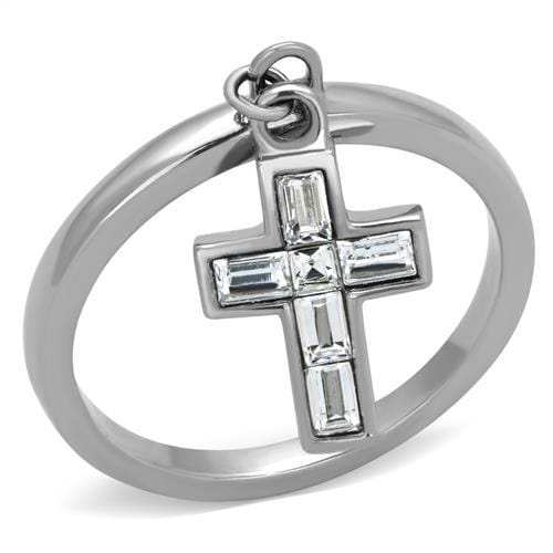 TK1438 - High polished (no plating) Stainless Steel Ring with AAA Grade CZ in Clear - Alamode - Flyclothing LLC