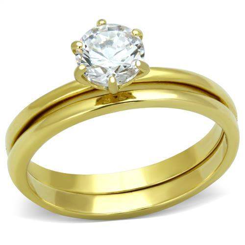 TK1439 - IP Gold(Ion Plating) Stainless Steel Ring with AAA Grade CZ in Clear - Alamode - Flyclothing LLC