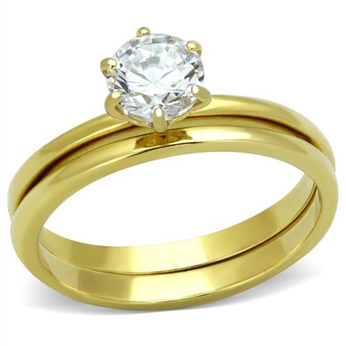 TK1439 - IP Gold(Ion Plating) Stainless Steel Ring with AAA Grade CZ  in Clear - Alamode