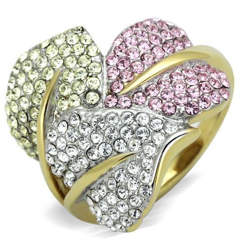 TK1441 - Two-Tone IP Gold (Ion Plating) Stainless Steel Ring with Top Grade Crystal  in Multi Color - Alamode