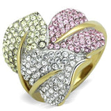 TK1441 - Two-Tone IP Gold (Ion Plating) Stainless Steel Ring with Top Grade Crystal  in Multi Color - Alamode