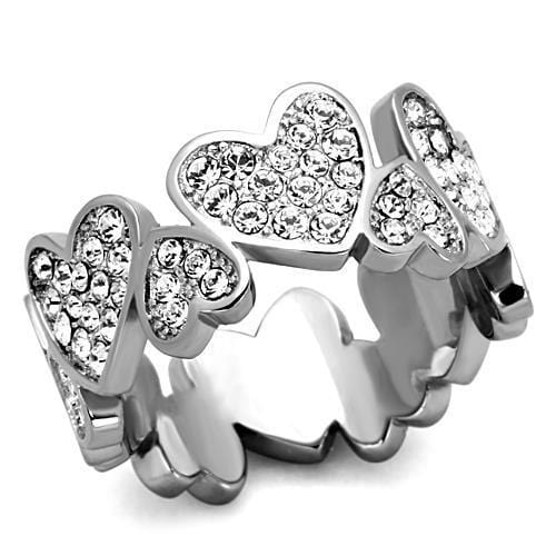 TK1443 - High polished (no plating) Stainless Steel Ring with Top Grade Crystal  in Clear - Alamode