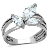TK1445 - High polished (no plating) Stainless Steel Ring with AAA Grade CZ  in Clear - Alamode