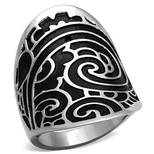 TK1448 - High polished (no plating) Stainless Steel Ring with Epoxy in Jet - Alamode - Flyclothing LLC