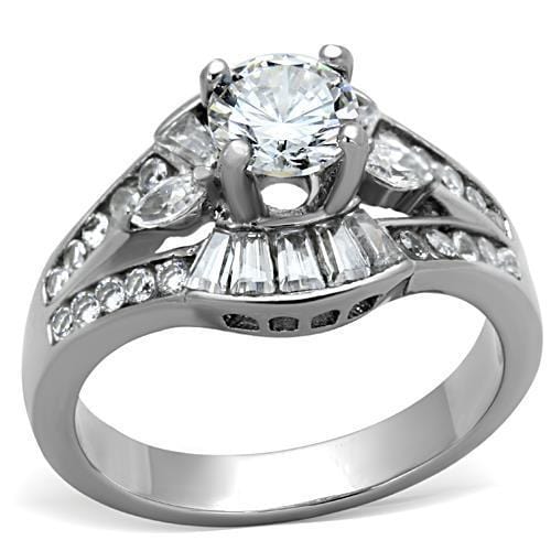 TK1451 - High polished (no plating) Stainless Steel Ring with AAA Grade CZ  in Clear - Alamode