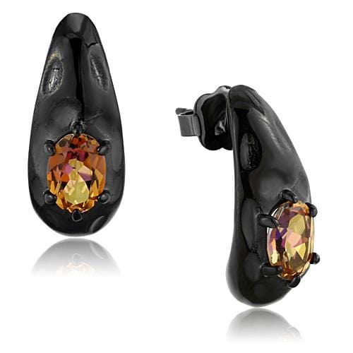 TK1452 - IP Black(Ion Plating) Stainless Steel Earrings with Semi-Precious Citrine in Topaz Multicolor - Alamode