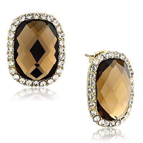 TK1457 - IP Gold(Ion Plating) Stainless Steel Earrings with Synthetic Synthetic Glass in Smoked Quartz - Alamode - Flyclothing LLC