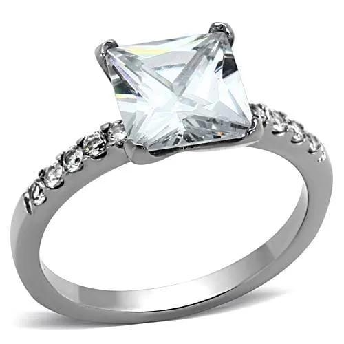 TK1486 - High polished (no plating) Stainless Steel Ring with AAA Grade CZ  in Clear - Alamode
