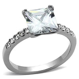 TK1486 - High polished (no plating) Stainless Steel Ring with AAA Grade CZ  in Clear - Alamode