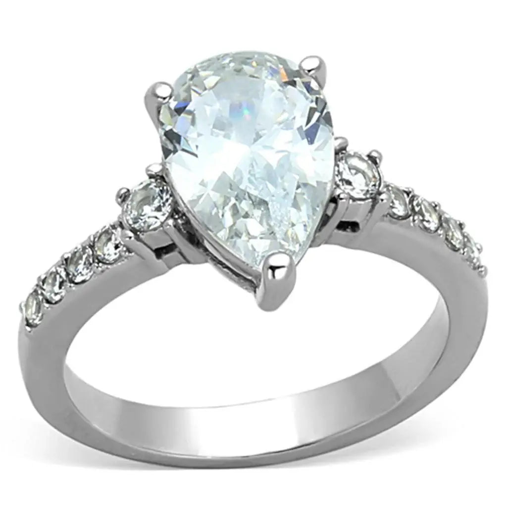 TK1493 - High polished (no plating) Stainless Steel Ring with AAA Grade CZ in Clear - Alamode - Flyclothing LLC