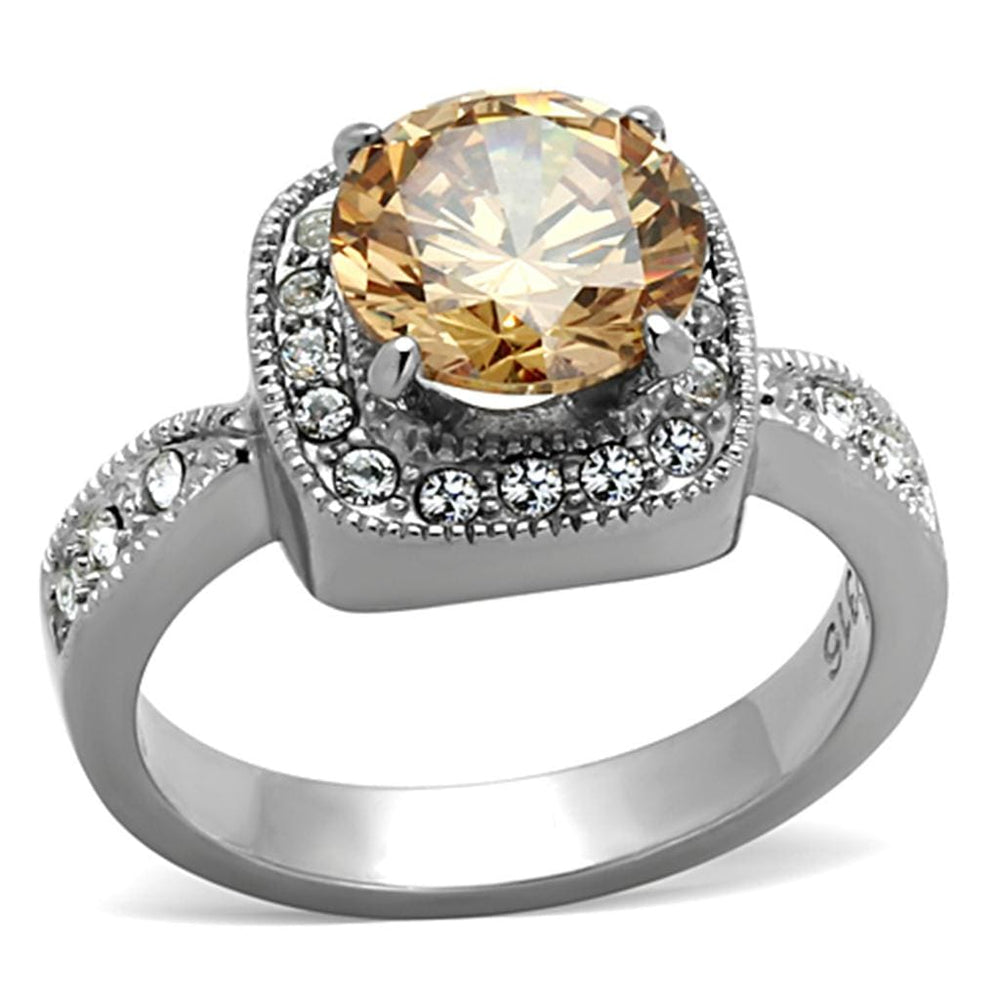 TK1495 - High polished (no plating) Stainless Steel Ring with AAA Grade CZ  in Champagne - Alamode