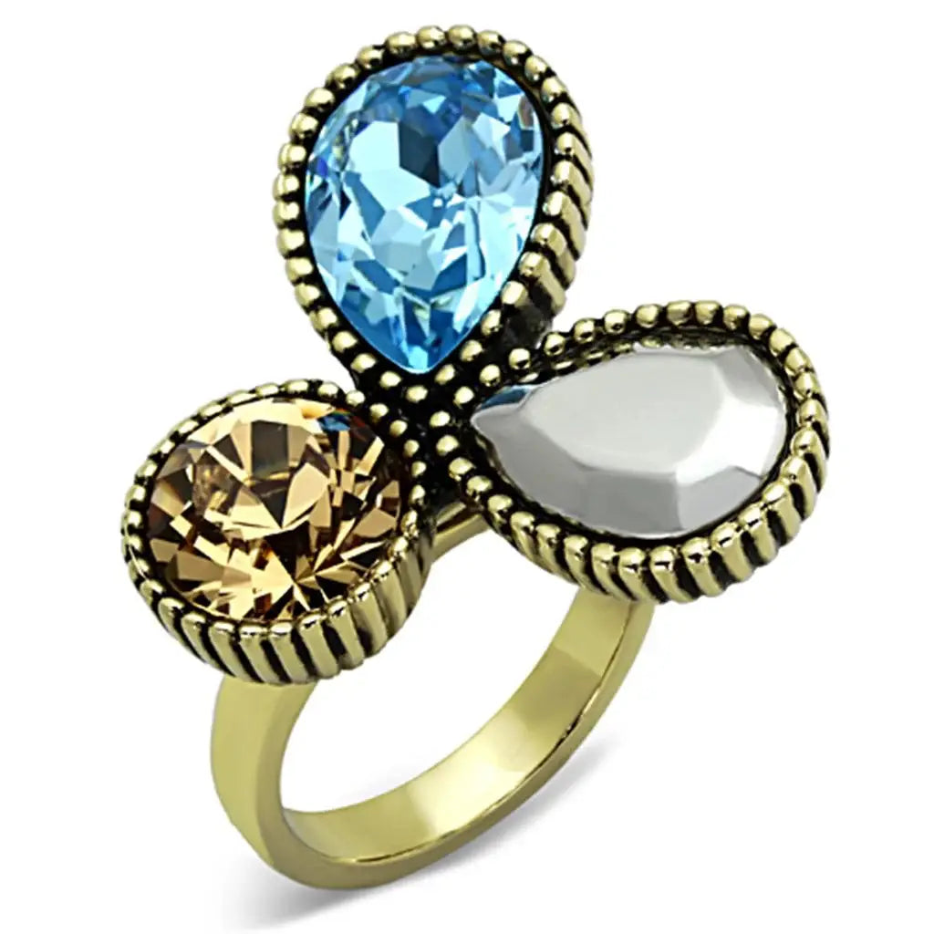 TK1496 - IP Gold(Ion Plating) Stainless Steel Ring with Top Grade Crystal in Multi Color - Alamode - Flyclothing LLC