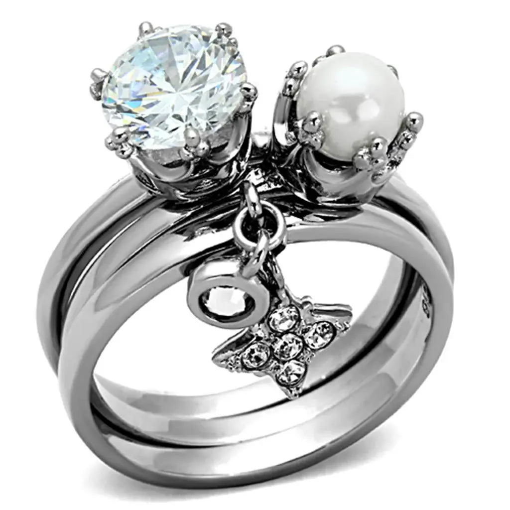 TK1497 - High polished (no plating) Stainless Steel Ring with AAA Grade CZ in Clear - Alamode - Flyclothing LLC