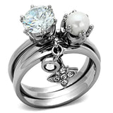 TK1497 - High polished (no plating) Stainless Steel Ring with AAA Grade CZ in Clear - Alamode - Flyclothing LLC
